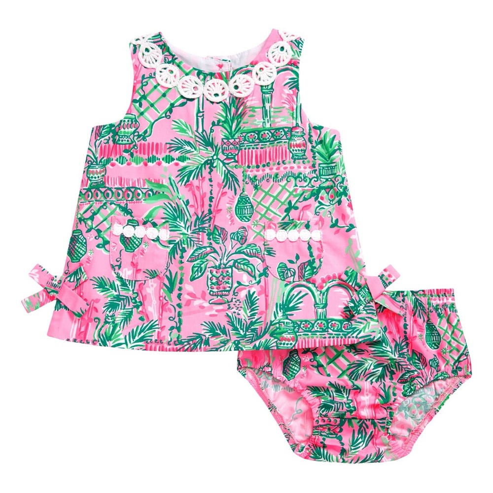 Lilly Pulitzer Pink & Green Tropical Baby Dress Set